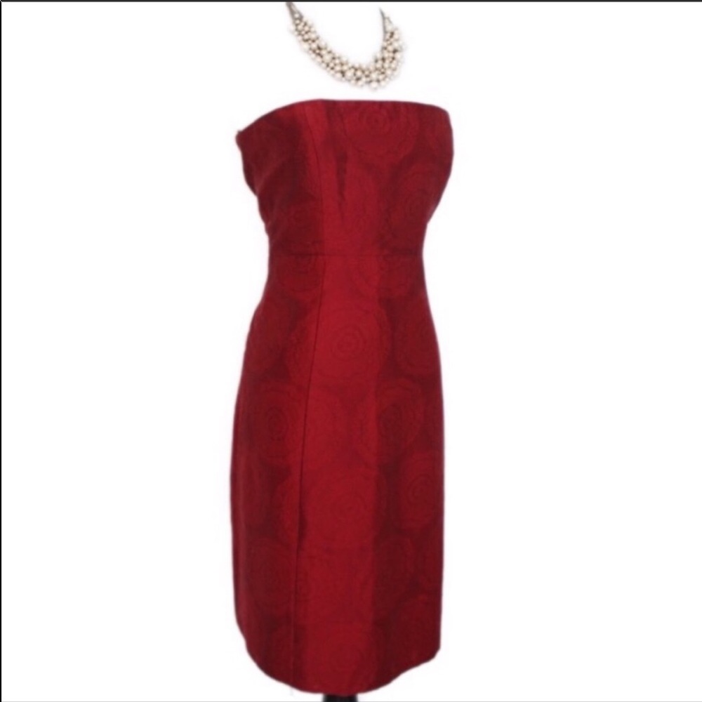 Theory red strapless dress